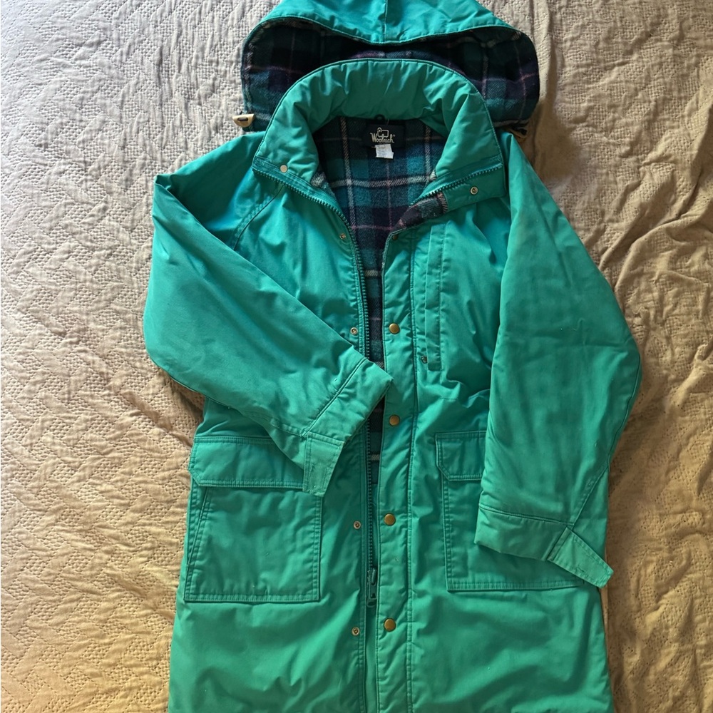 Woolrich Teal Coat with Plaid Interior